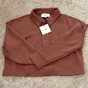 Le Bop Hayley Cropped Polo Sweatshirt in Nutmeg NWT